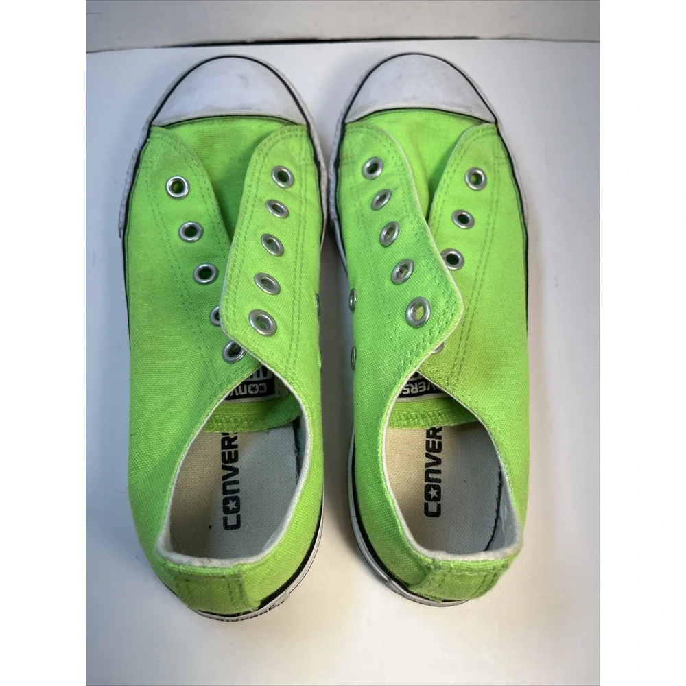 Converse All Star Neon Green Low Top Sneaker Shoes Sz 2 Youth No Laces